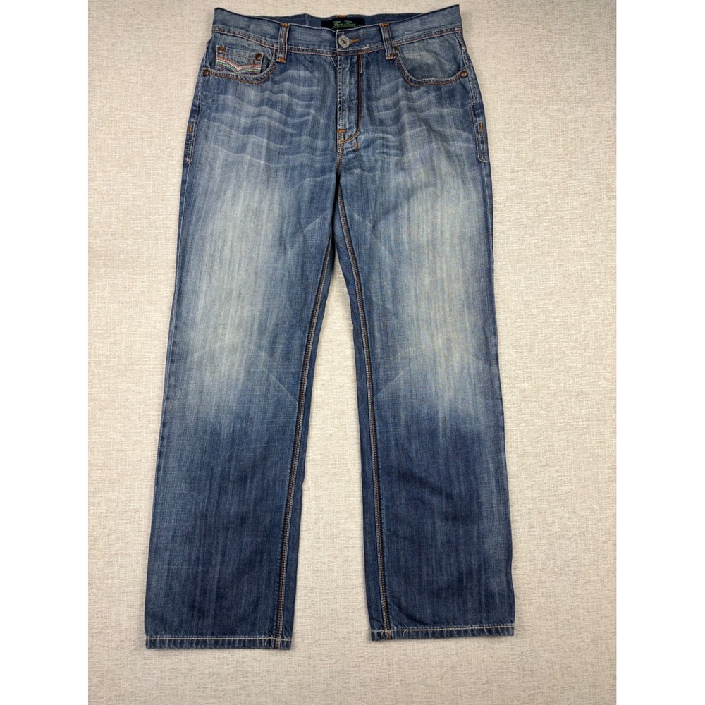 Five Four Mens 36x33 Jeans Grungy Grain Wash Y2K Colorful Embroidery High Fades